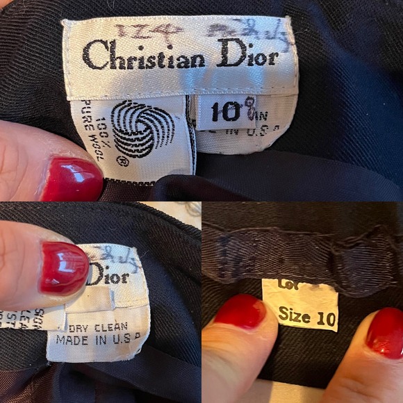 VINTAGE CHRISTIAN DIOR Pencil Skirt Navy Wool Pleats Back Lined Zipper USA 10 - Picture 5 of 10